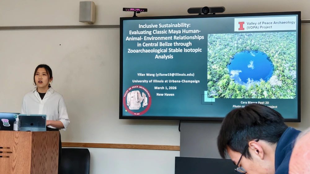 Yifan Wang giving talk at Yale
